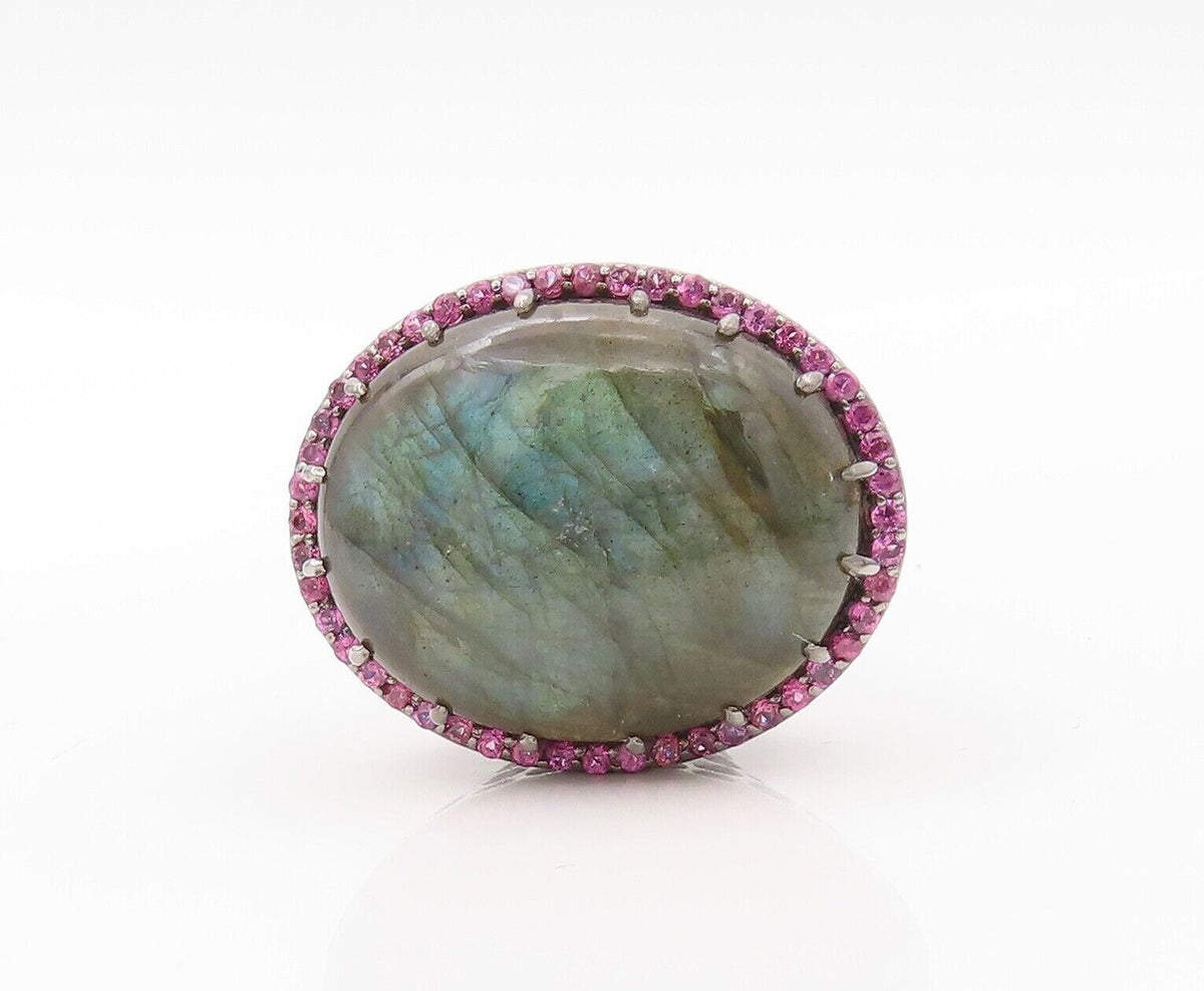 925 Sterling Silver Vintage Ring Oval Alexandrite Halo Pink Topaz  Sz 7  RG30183