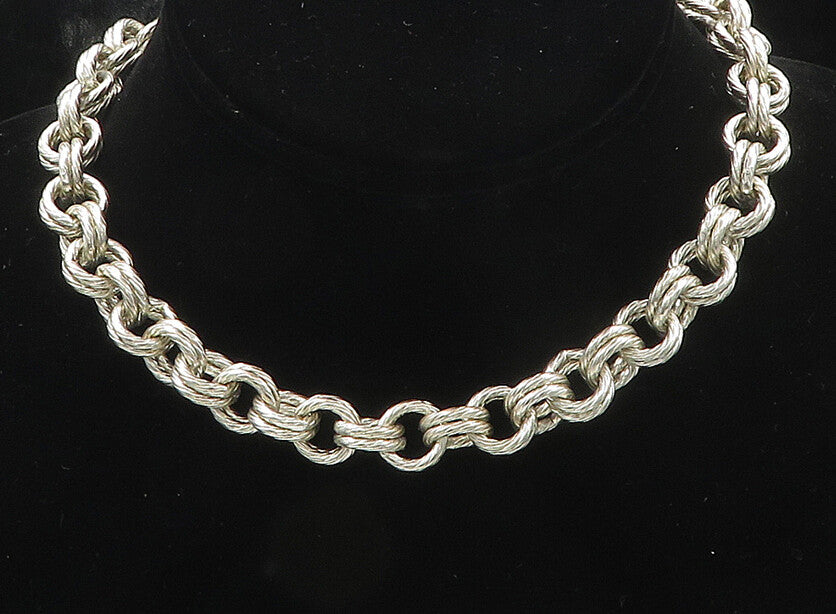 925 Sterling Silver  Vintage Heavy Shiny Circle Link Chain Necklace  NE2845