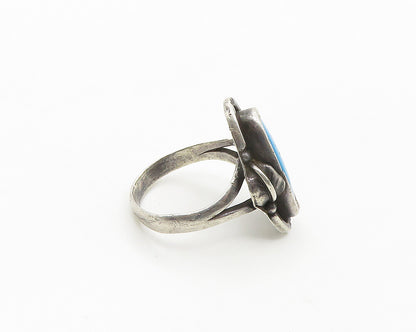 925 Sterling Silver Vintage Turquoise Floral Leaf Cocktail Ring Sz 8.5  RG18325
