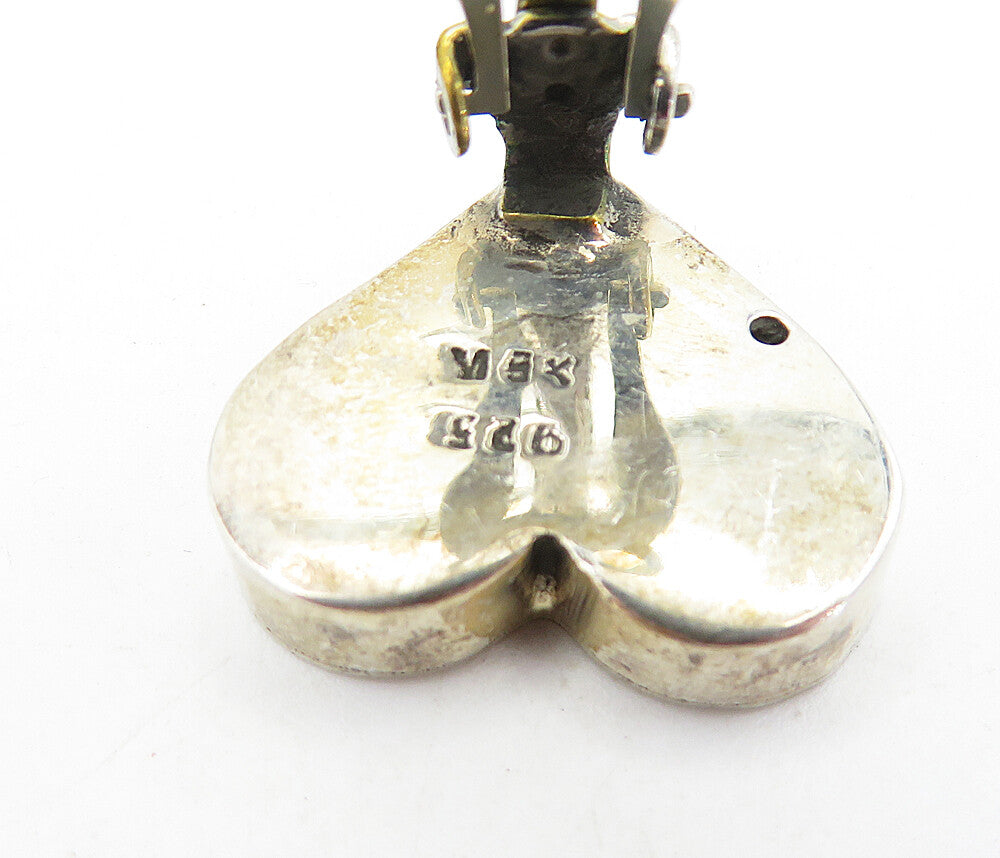 MEXICO 925 Sterling Silver Vintage Love Heart Non Pierce Earrings EG2865