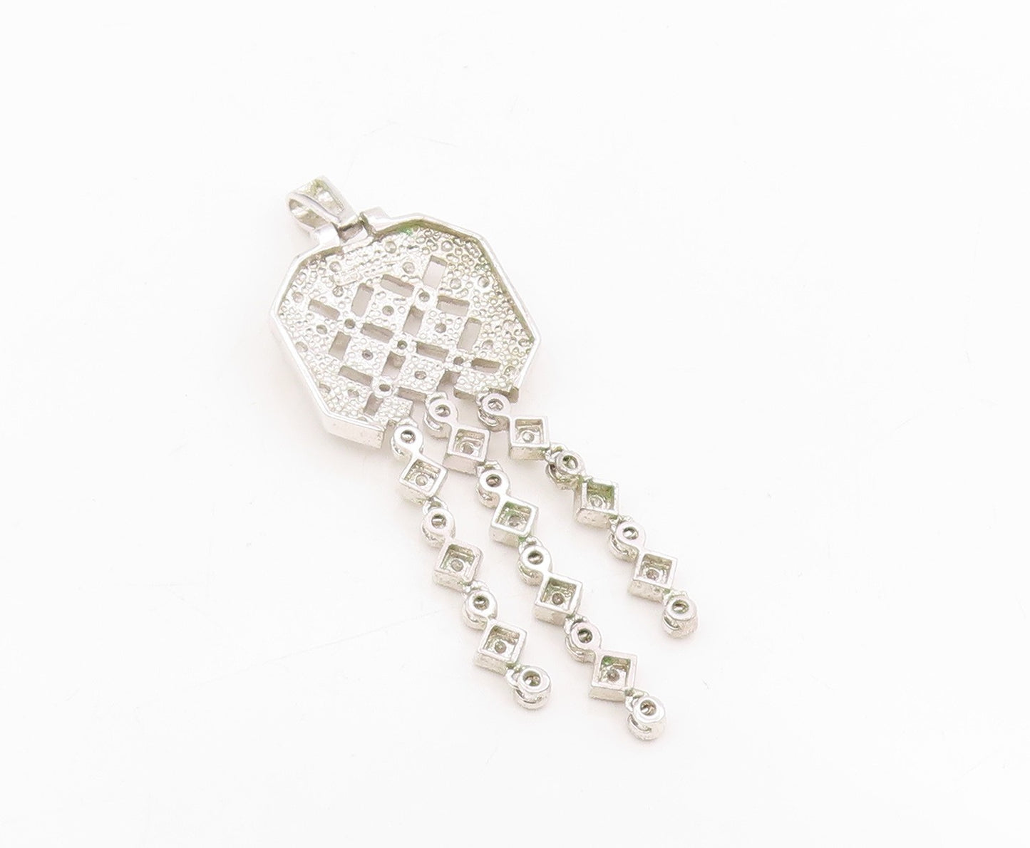 925 Sterling Silver Vintage Pendant Sparkling CZ Geometric Tassel Drop  PT25745