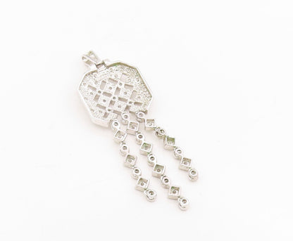 925 Sterling Silver Vintage Pendant Sparkling CZ Geometric Tassel Drop  PT25745