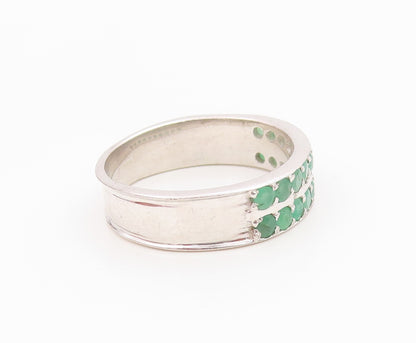925 Sterling Silver Vintage Ring Elegant Emerald Double Row Band  Sz 10  RG36152