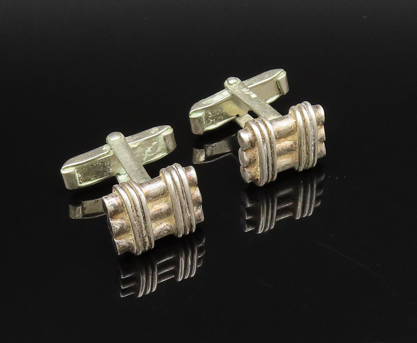 925 Sterling Silver  Vintage Minimalist Three Tied Bars Cuff Links  TR3419