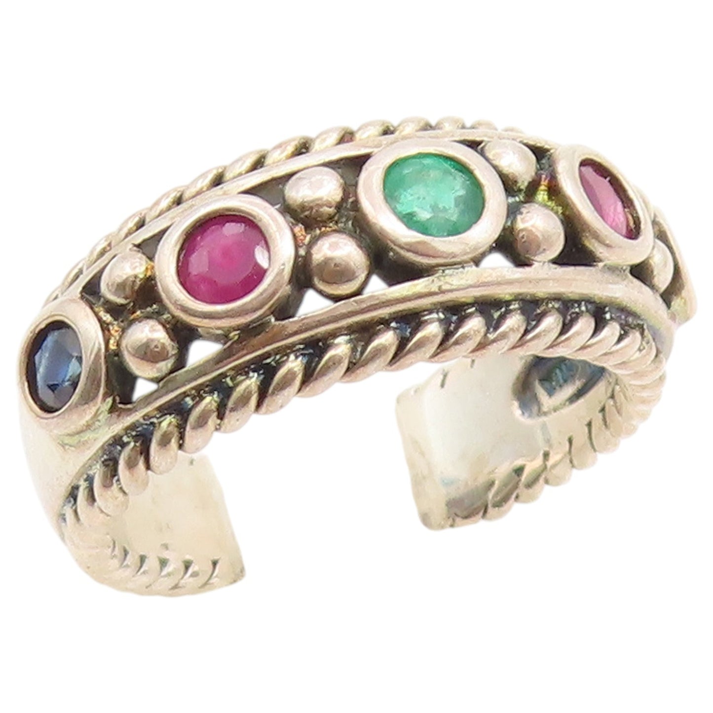 925 Sterling Silver Vintage Ring Multi Gemstone Twisted Rope Band  Sz 6  RG36742
