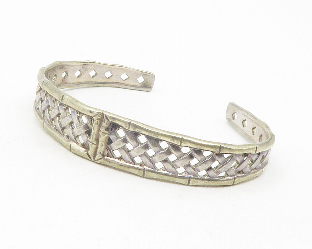 INTERNATIONAL STERLING 925 Silver Vintage Basket Weave Cuff Bracelet BT4766