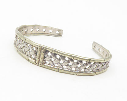 INTERNATIONAL STERLING 925 Silver Vintage Basket Weave Cuff Bracelet BT4766