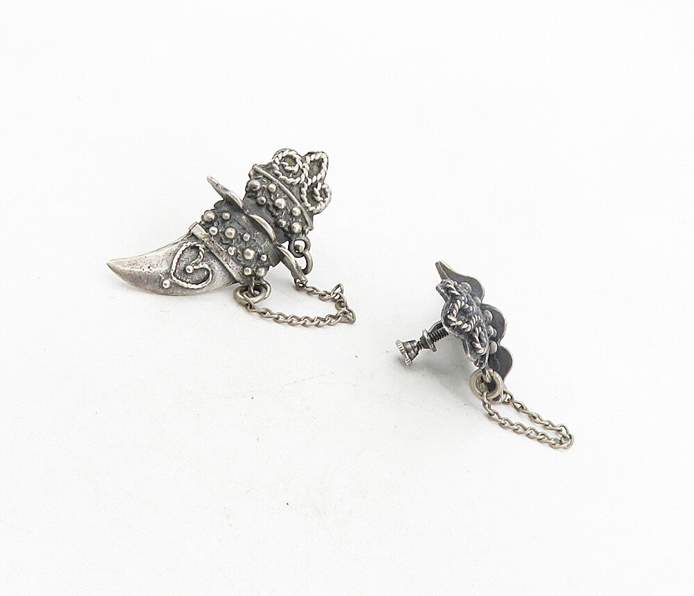 925 Sterling Silver Vintage Antique Dagger Chain Non Pierce Earrings EG4500