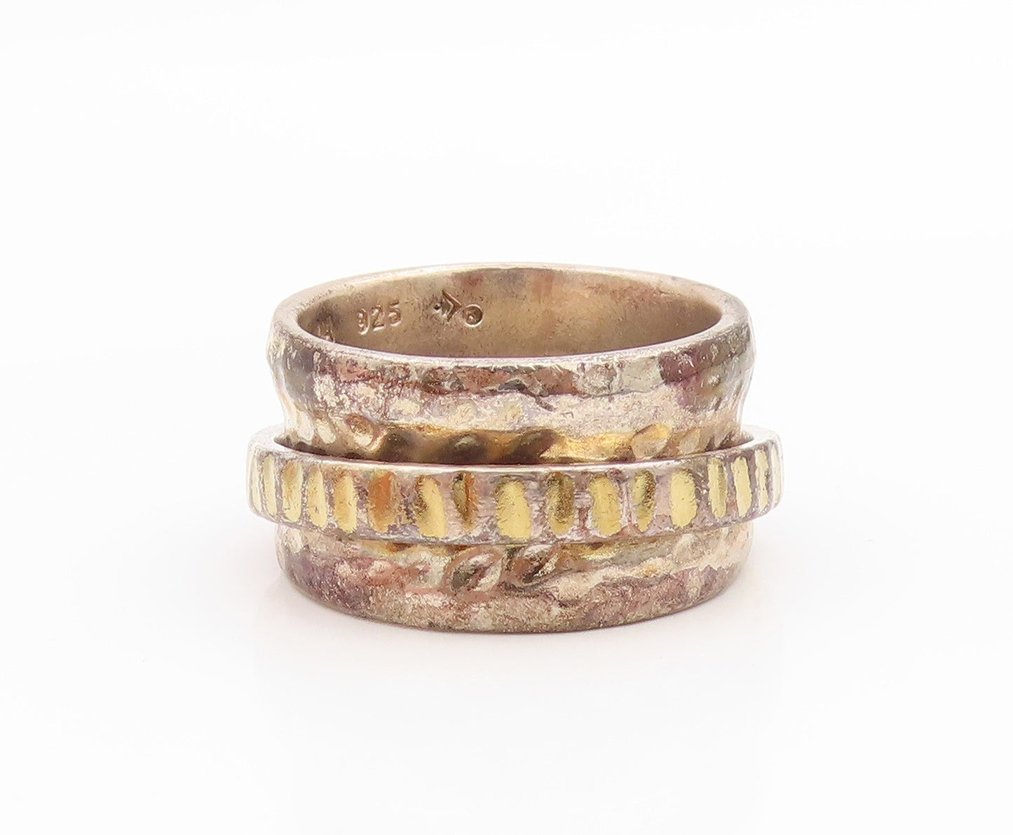 925 Sterling Silver Vintage Ring SILPADA Two Tone Hammered Band  Sz 7.5  RG36009