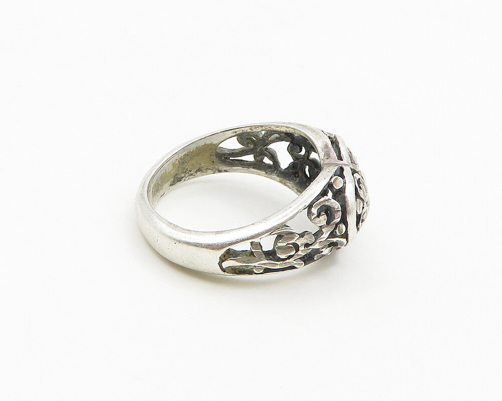 925 Sterling Silver  Vintage Shiny Swirl Love Heart Band Ring Sz 6  RG18495