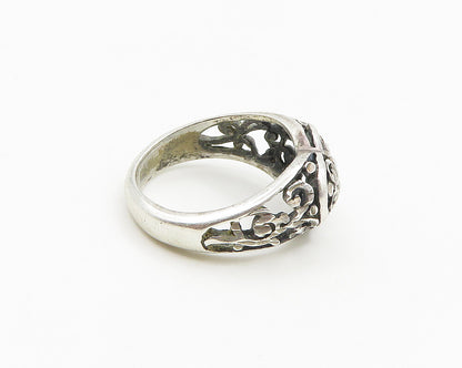 925 Sterling Silver  Vintage Shiny Swirl Love Heart Band Ring Sz 6  RG18495