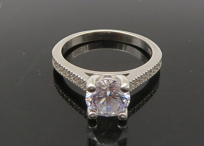 925 Sterling Silver  Vintage Shiny Cubic Zirconia Solitaire Ring Sz 6  RG22737