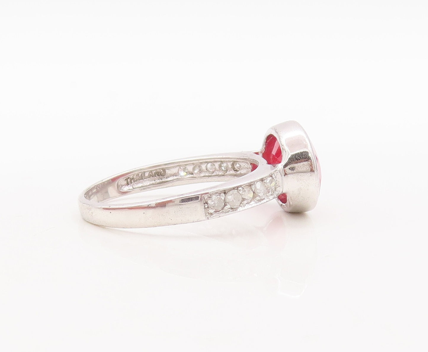 925 Sterling Silver Vintage Ring Oval Gemstones & Real Diamonds  Sz 7  RG29447