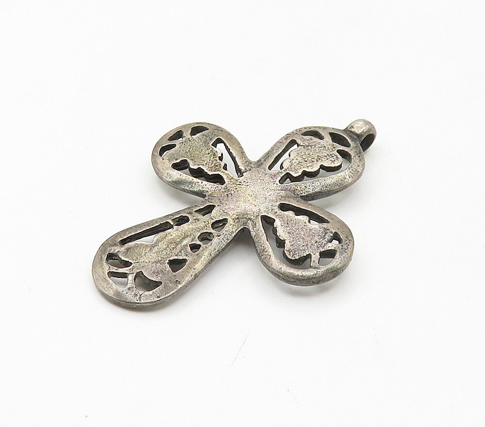 925 Sterling Silver  Vintage Antique Floral Religious Cross Pendant  PT13365