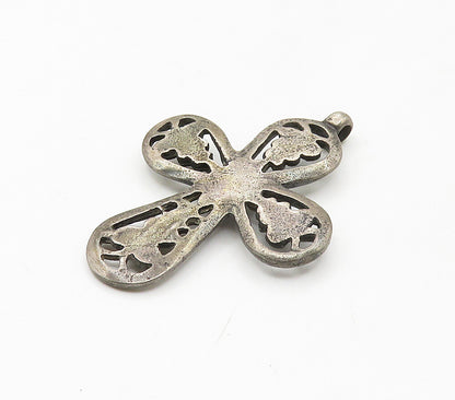 925 Sterling Silver  Vintage Antique Floral Religious Cross Pendant  PT13365