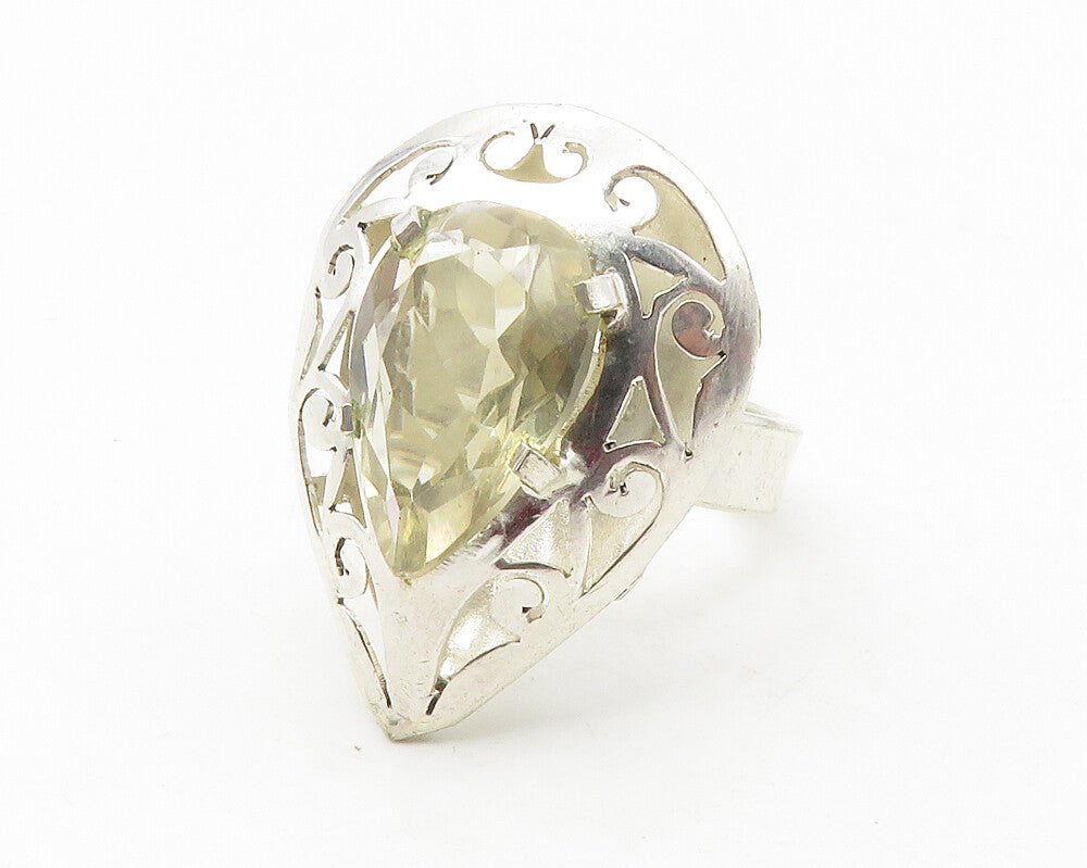 925 Sterling Silver  Pear Shape Topaz Cutout Swirl Cocktail Ring Sz 7  RG11836
