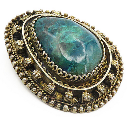 ISRAEL 925 Sterling Silver  Vintage Cabochon Eilat Stone Brooch Pin  BP3265