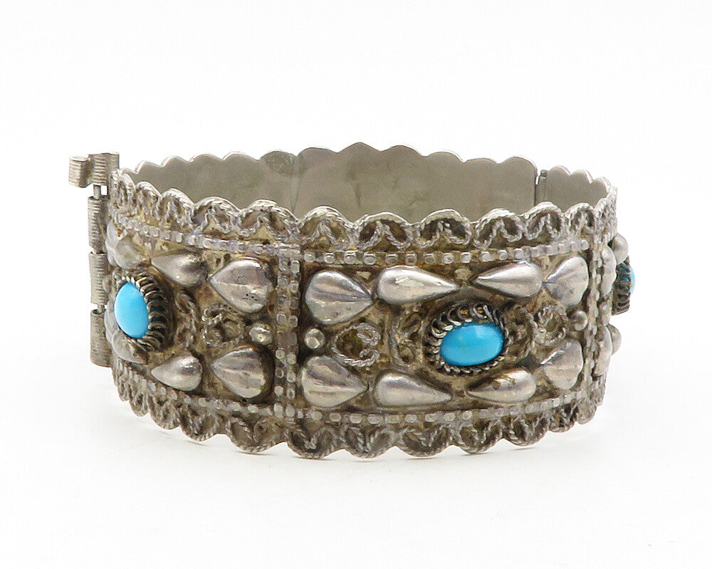 925 Sterling Silver  Vintage Antique Turquoise Twist Bangle Bracelet  BT4759