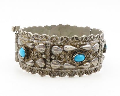 925 Sterling Silver  Vintage Antique Turquoise Twist Bangle Bracelet  BT4759
