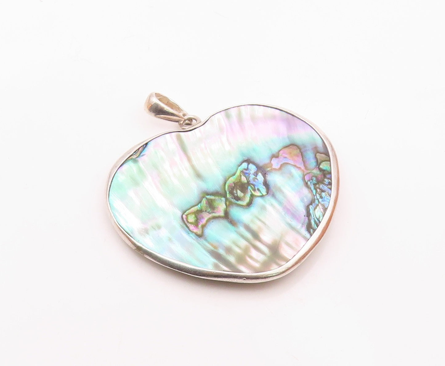 925 Sterling Silver  Vintage Double Sided Heart Shaped Abalone Pendant PT21767