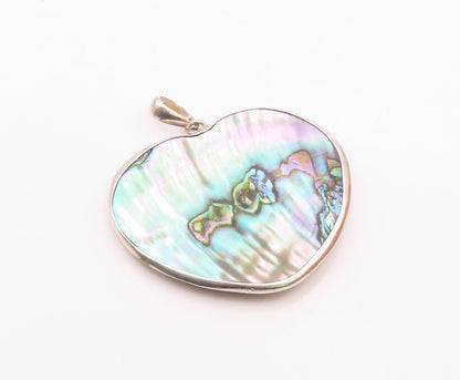 925 Sterling Silver  Vintage Double Sided Heart Shaped Abalone Pendant PT21767
