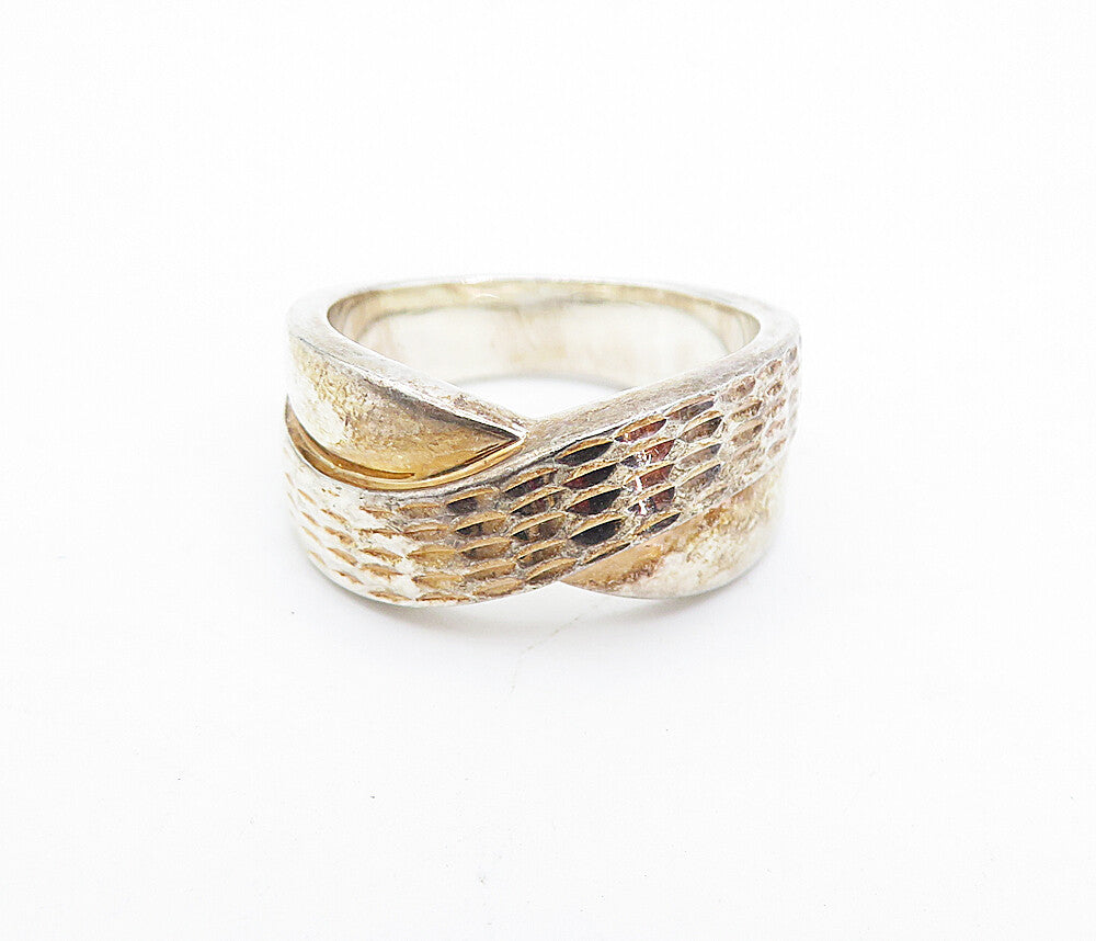 925 Sterling Silver  Vintage Shiny Etched Twist Design Band Ring Sz 8  RG5557