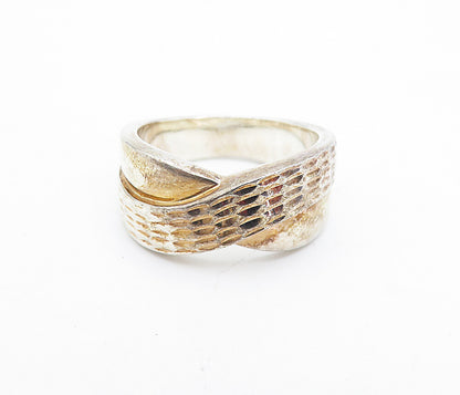 925 Sterling Silver  Vintage Shiny Etched Twist Design Band Ring Sz 8  RG5557