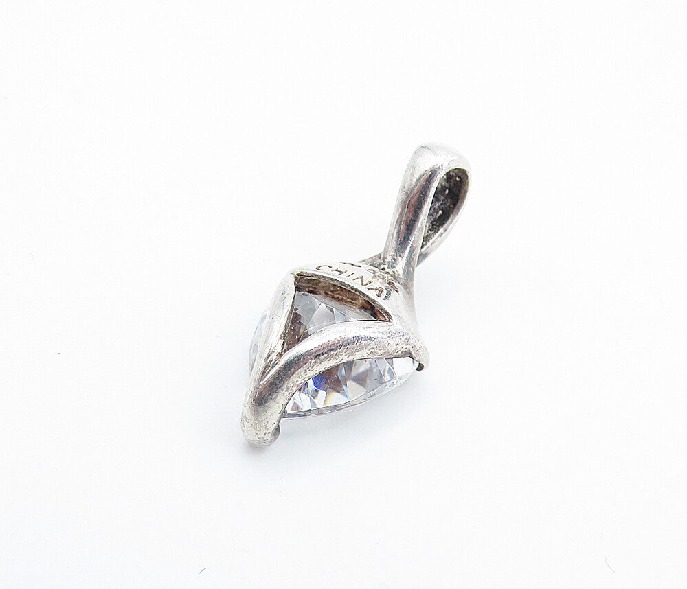 925 Sterling Silver Vintage Trillion Cut Cubic Zirconia Drop Pendant PT5302