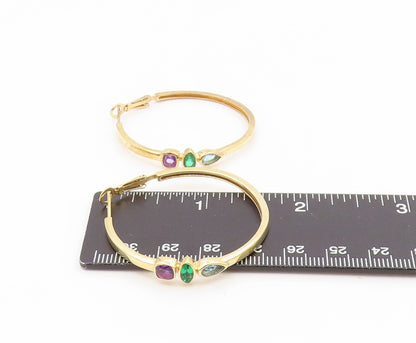 925 Sterling Silver Vintage Earrings Gold Plated Multi Gemstone Hoops  EG14142