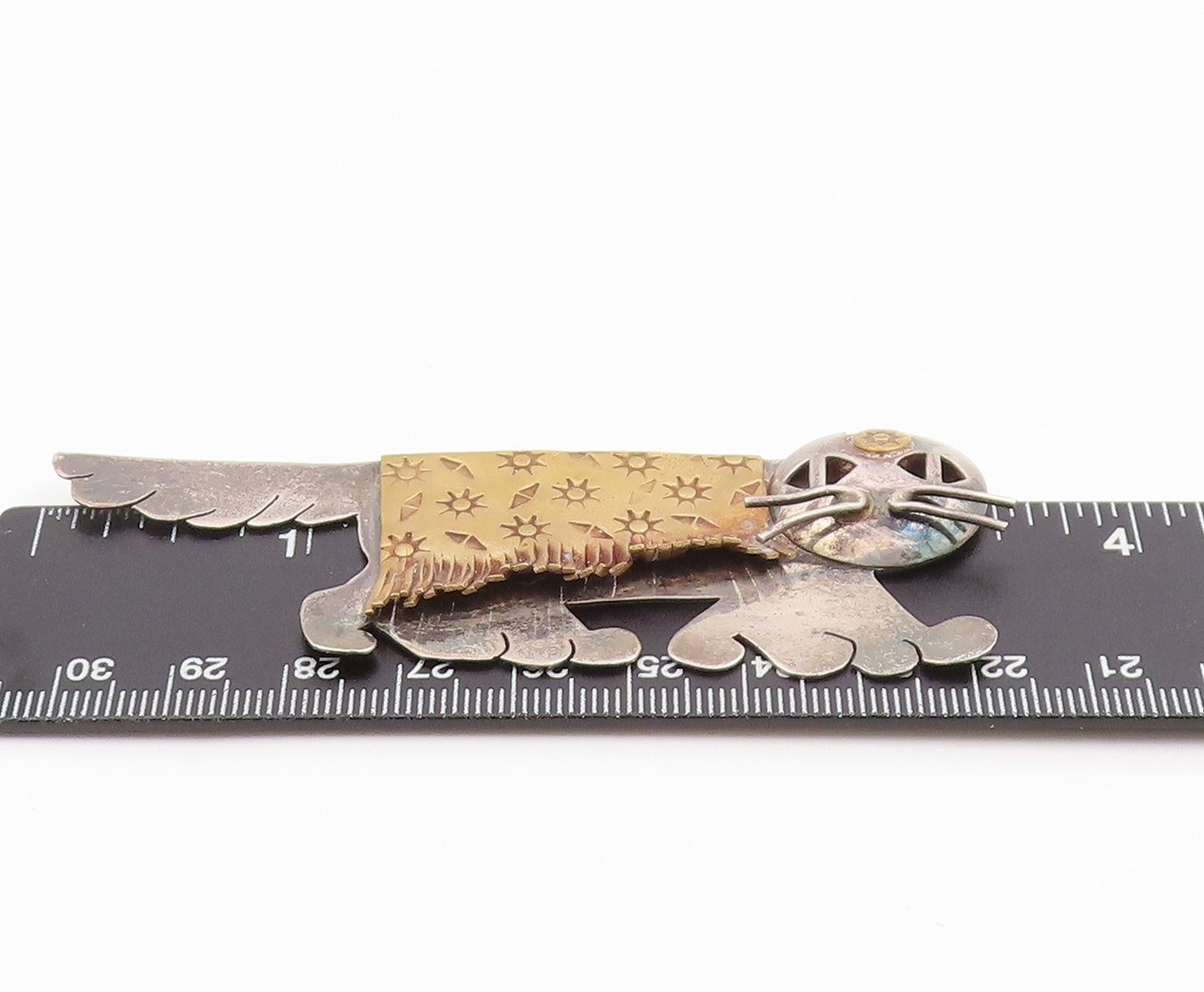 925 Sterling Silver Vintage Brooch Pin CRISSMAN Two Tone Modernist Cat  BP12481