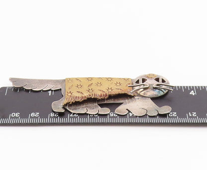 925 Sterling Silver Vintage Brooch Pin CRISSMAN Two Tone Modernist Cat  BP12481