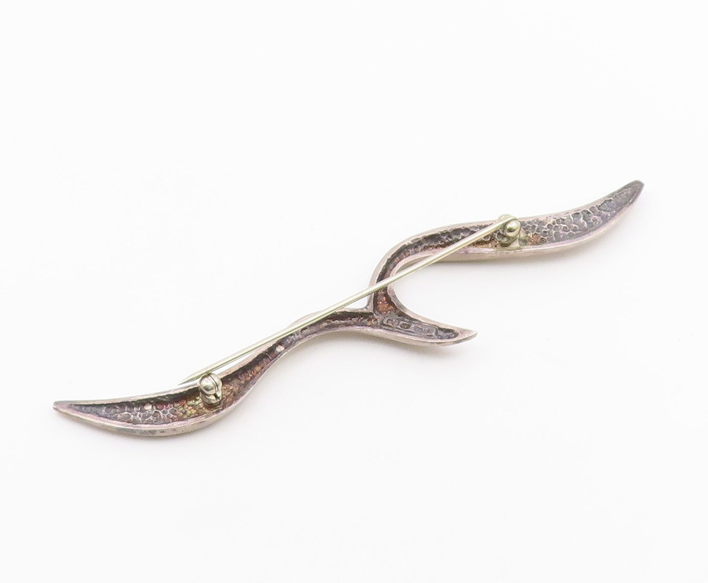 925 Sterling Silver  Vintage Shiny Modernist Bird Motif Brooch Pin  BP7610