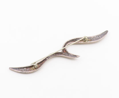 925 Sterling Silver  Vintage Shiny Modernist Bird Motif Brooch Pin  BP7610