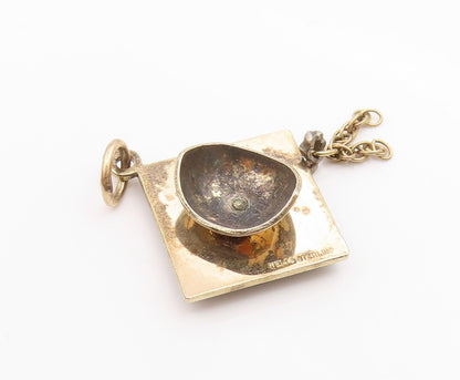 925 Sterling Silver  Vintage Black Onyx Graduation Cap Motif Pendant  PT18972