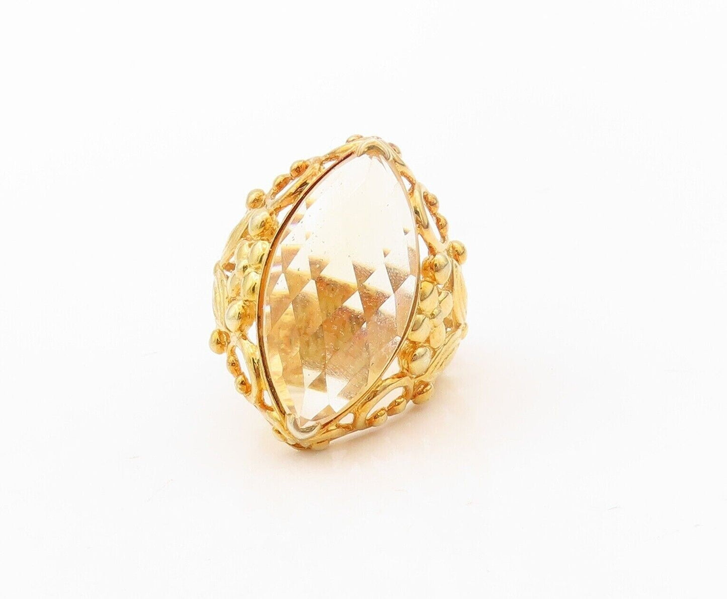 925 Sterling Silver Vintage Ring Gold Plated Marquise Cut Citrine  Sz 7  RG30242