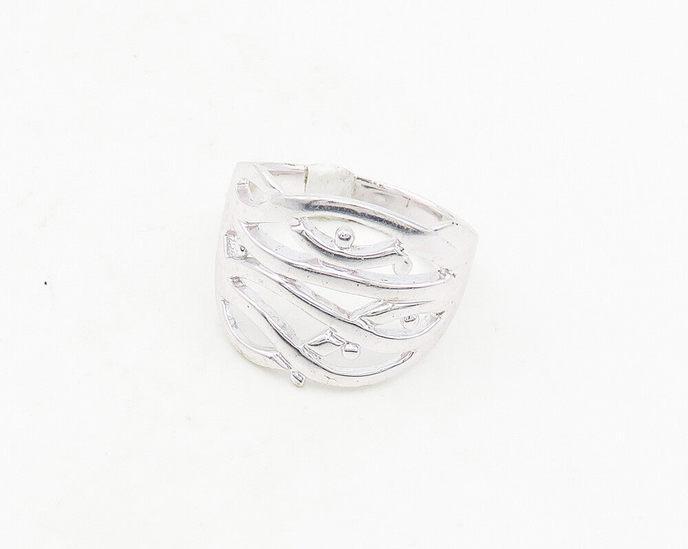 925 Sterling Silver  Shiny Polished Floral Vine Motif Band Ring Sz 10  RG18620