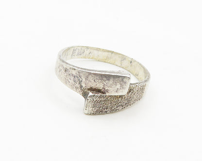 925 Sterling Silver  Vintage Shiny Etched Detail Bypass Ring Sz 7  RG19244