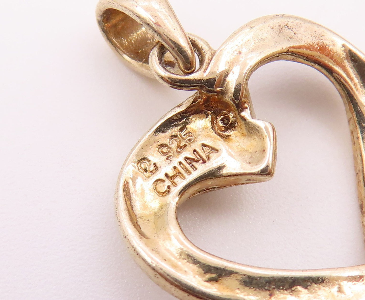 925 Sterling Silver  Vintage Shiny Topaz 2 Tone Love Heart Pendant  PT18761