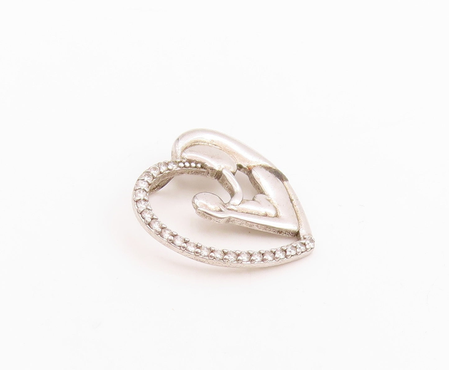 925 Sterling Silver Vintage Pendant CZ Heart Outline Motherhood Charm  PT24753