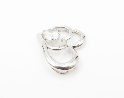 925 Sterling Silver  Shiny Cubic Zirconia Double Love Heart Pendant  PT8303