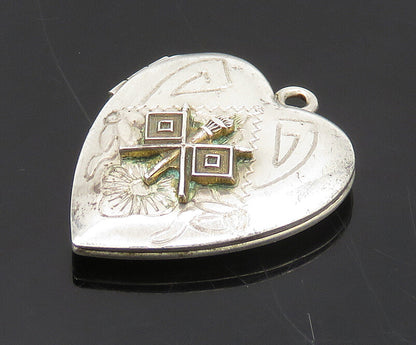 925 Sterling Silver  Vintage Love Heart Locket Pendant (OPENS)  PT15221