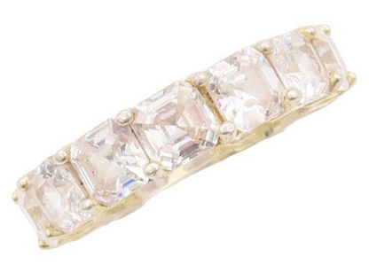 925 Sterling Silver Vintage Ring Gold Plated Square Cut CZ 360 Band Sz 8 RG28422