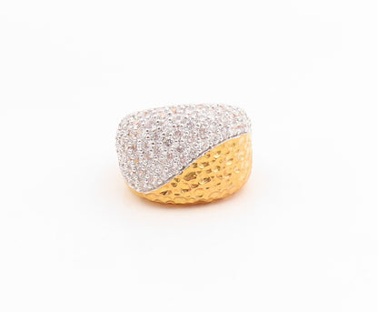 925 Sterling Silver Vintage Ring Gold Plated CZ Cluster Wave Band  Sz 7  RG35719