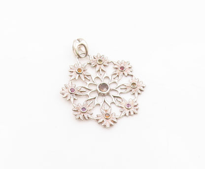 925 Sterling Silver  Topaz Amethyst & Citrine Flower Motif Pendant  PT6639