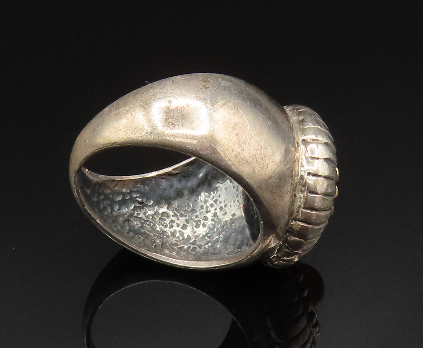14K GOLD & 925 Silver  Vintage Carnelian Etched Flower Dome Ring Sz 7  RG24578