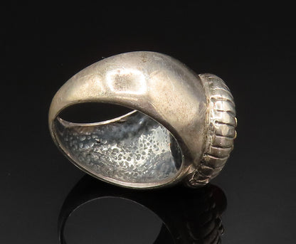 14K GOLD & 925 Silver  Vintage Carnelian Etched Flower Dome Ring Sz 7  RG24578