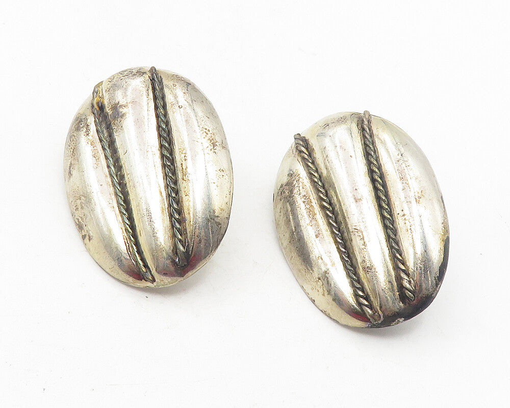 MEXICO 925 Sterling Silver  Vintage Rope Twist Hollow Drop Earrings  EG6124