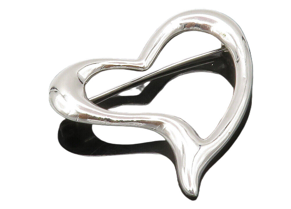 925 Sterling Silver  Shiny Polished Open Love Heart Smooth Brooch Pin  BP4762