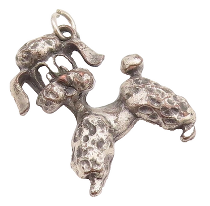 925 Sterling Silver Vintage Pendant Solid Dented Carved Poodle Dog  PT22968