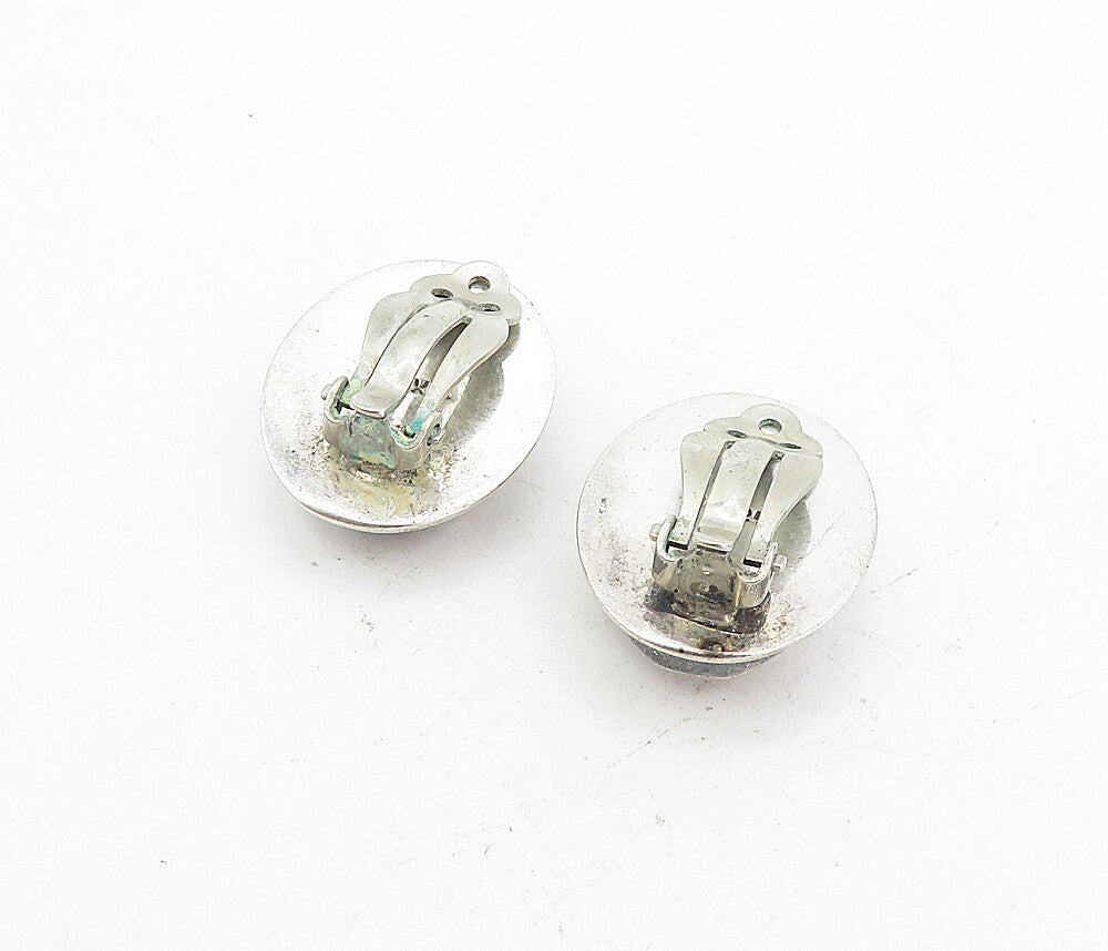 MEXICO 925 Sterling Silver Vintage Mother Of Pearl Non Pierce Earrings EG4303